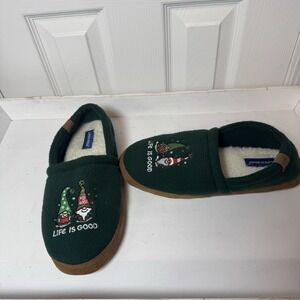 LIFE IS GOOD‎ Christmas Gnomes women's Fleece A-Line Slippers Sz 10 EUC